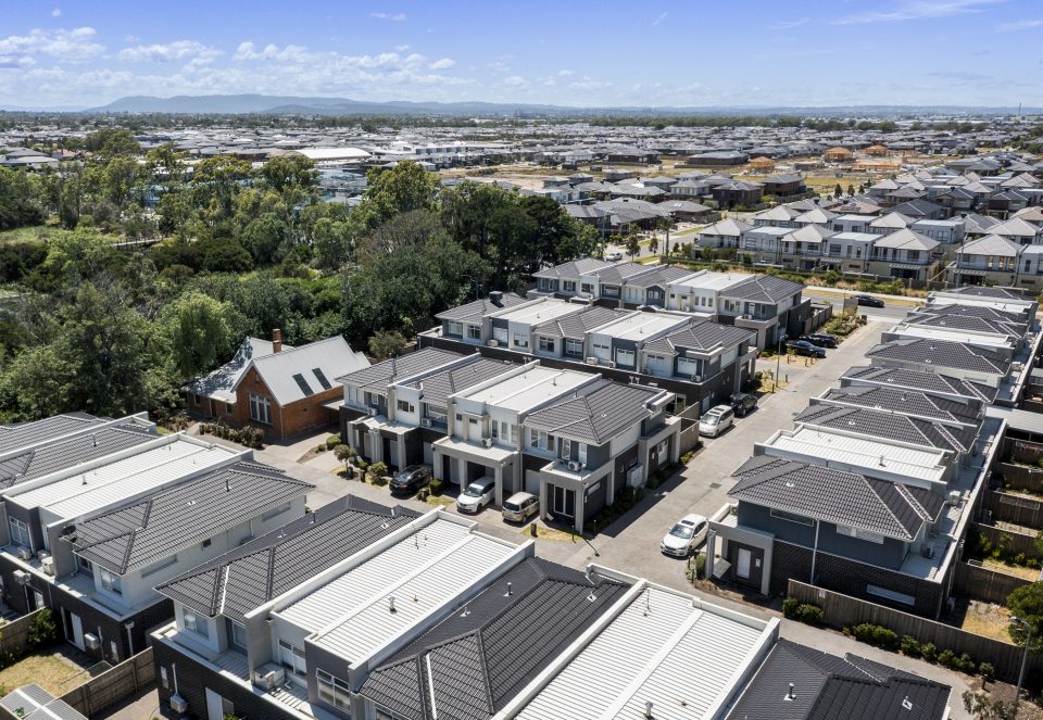 Drone photo of body corporate townhouse estate in Melbourne