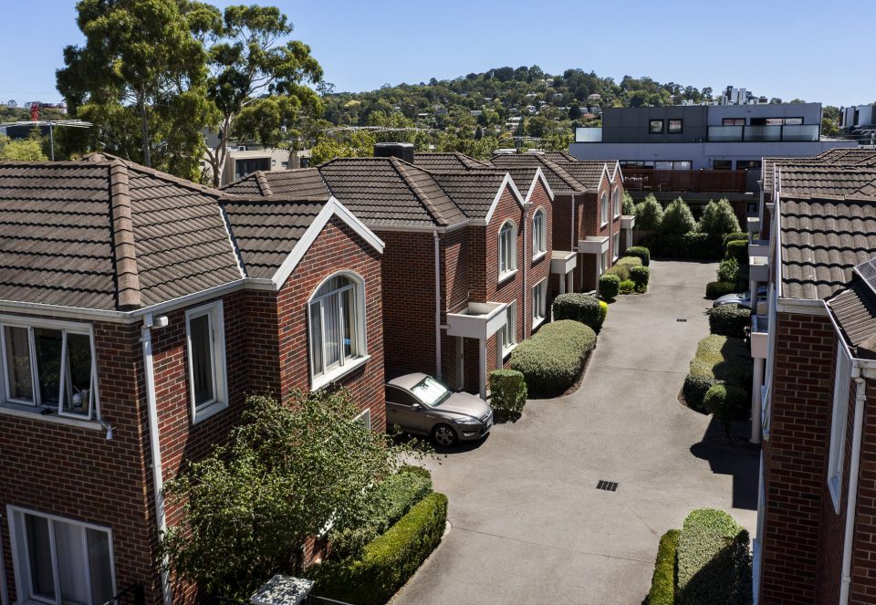 Drone photo of body corporate townhouse estate in Melbourne Drone photo of body corporate townhouse estate in Melbourne