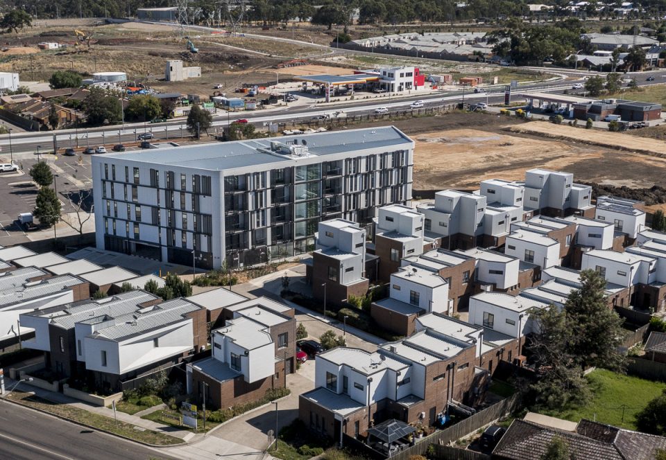 Drone photo of body corporate townhouse estate in Melbourne