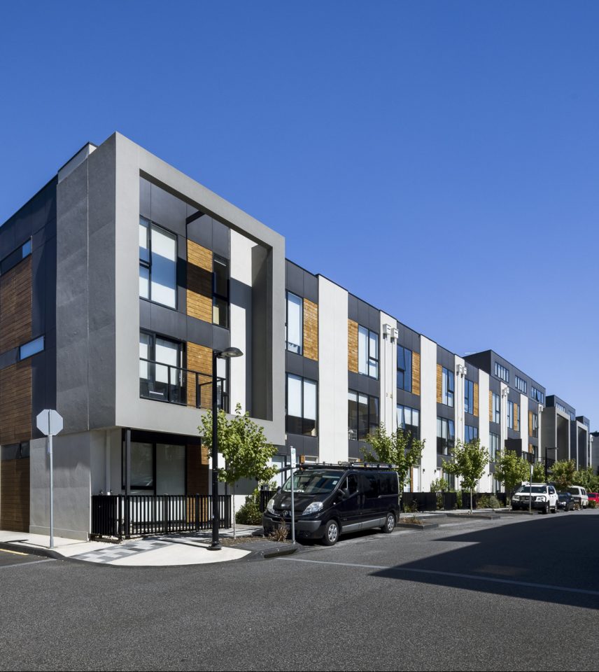 Townhouse estate showing driveway and common garden areas in body corporate